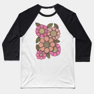 Flower Power, pink and green, retro florals Baseball T-Shirt